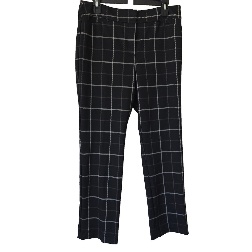 Ann‎ Taylor Black Windowpane Straight Leg Dress Trousers Pants Sz 8 Work Office